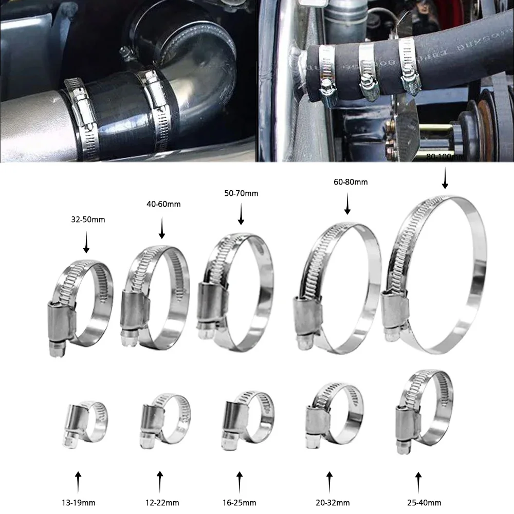 T-Bolt Hose Clamps Stainless Steel Turbo - طقم مشبك فولاذي عالمي على شكل