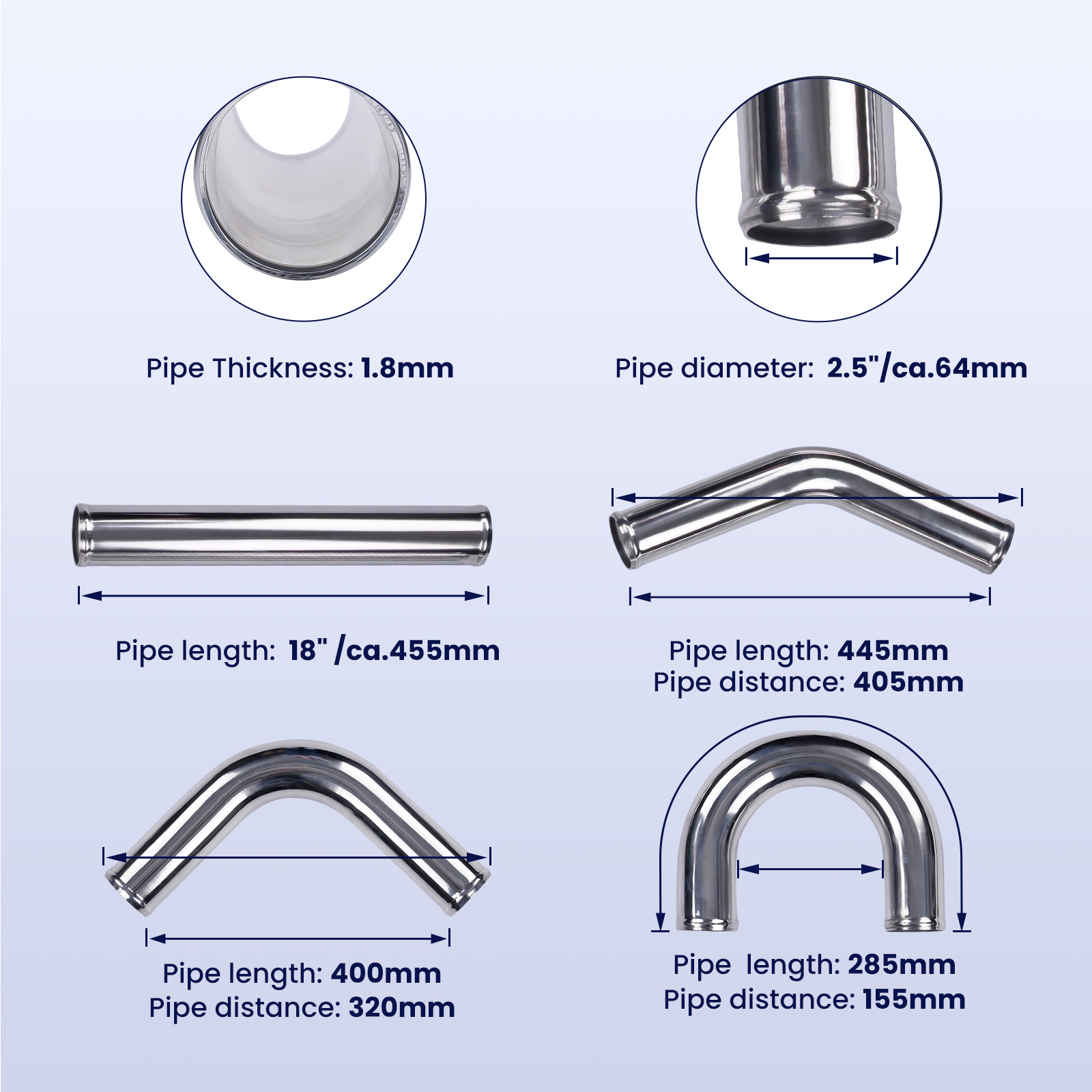 مجموعة أنابيب مبرد بيني عالمية - مراجعة Intercooler Piping Kit Aluminum 2.5 Inch وسعره