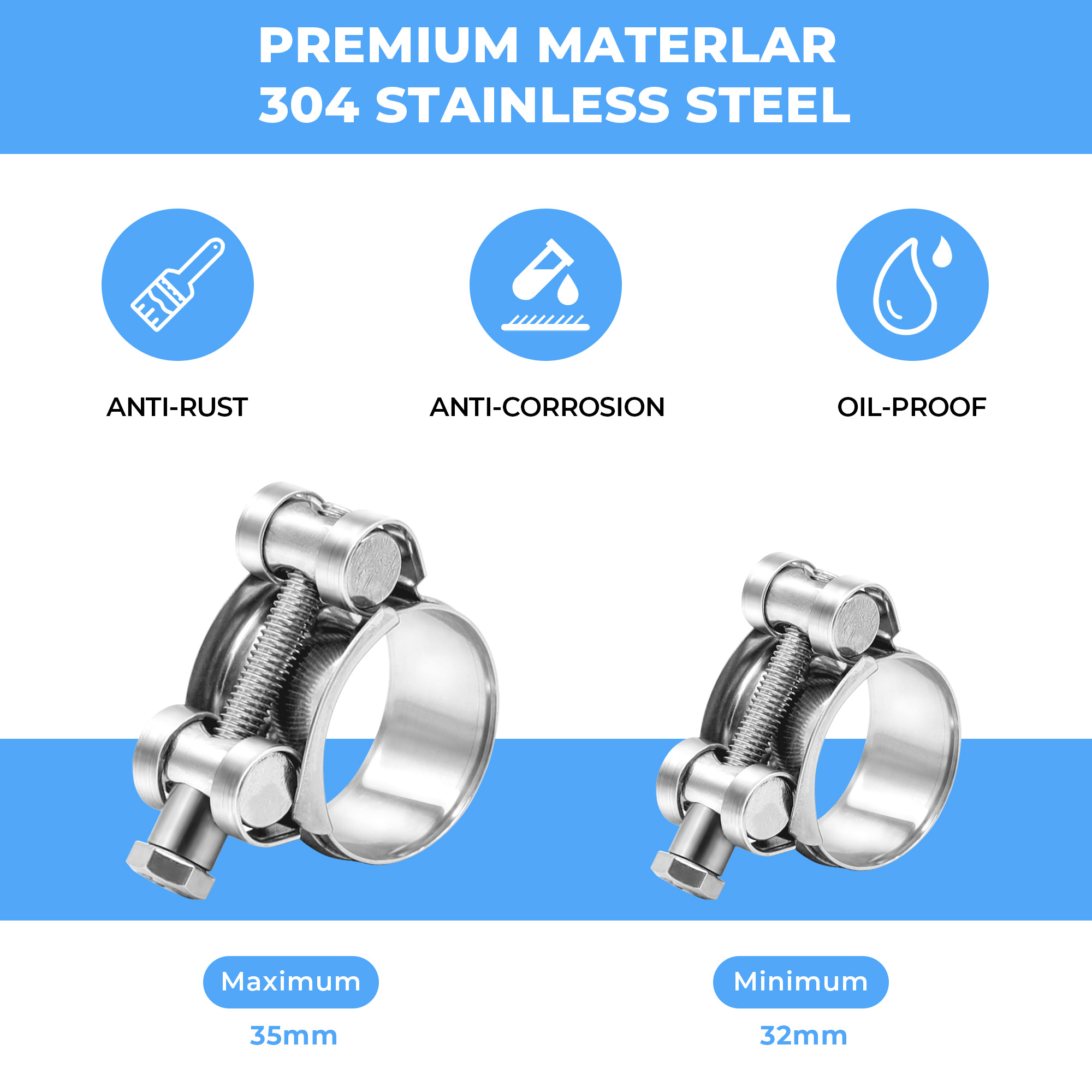 6 قطعة 304 خرطوم الفولاذ المقا - مراجعة T-Bolt Hose Clamps Stainless Steel Turbo وسعره