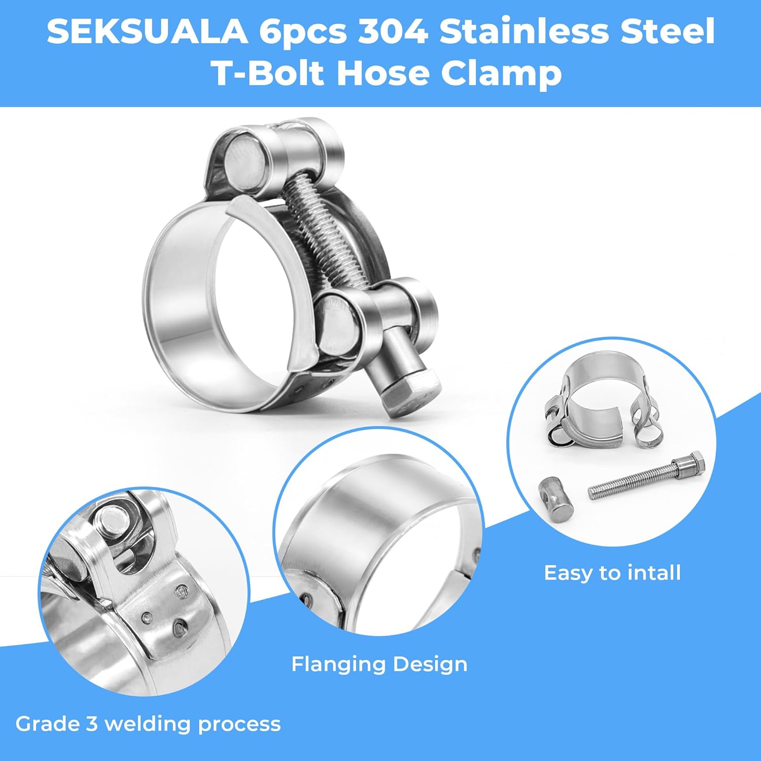 6 قطعة 304 خرطوم الفولاذ المقا - مراجعة T-Bolt Hose Clamps Stainless Steel Turbo وسعره